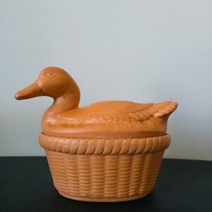 Brique‎ Ware Terra Cotta Duck Casserole Dish Rustic Covered Bakeware Vintage